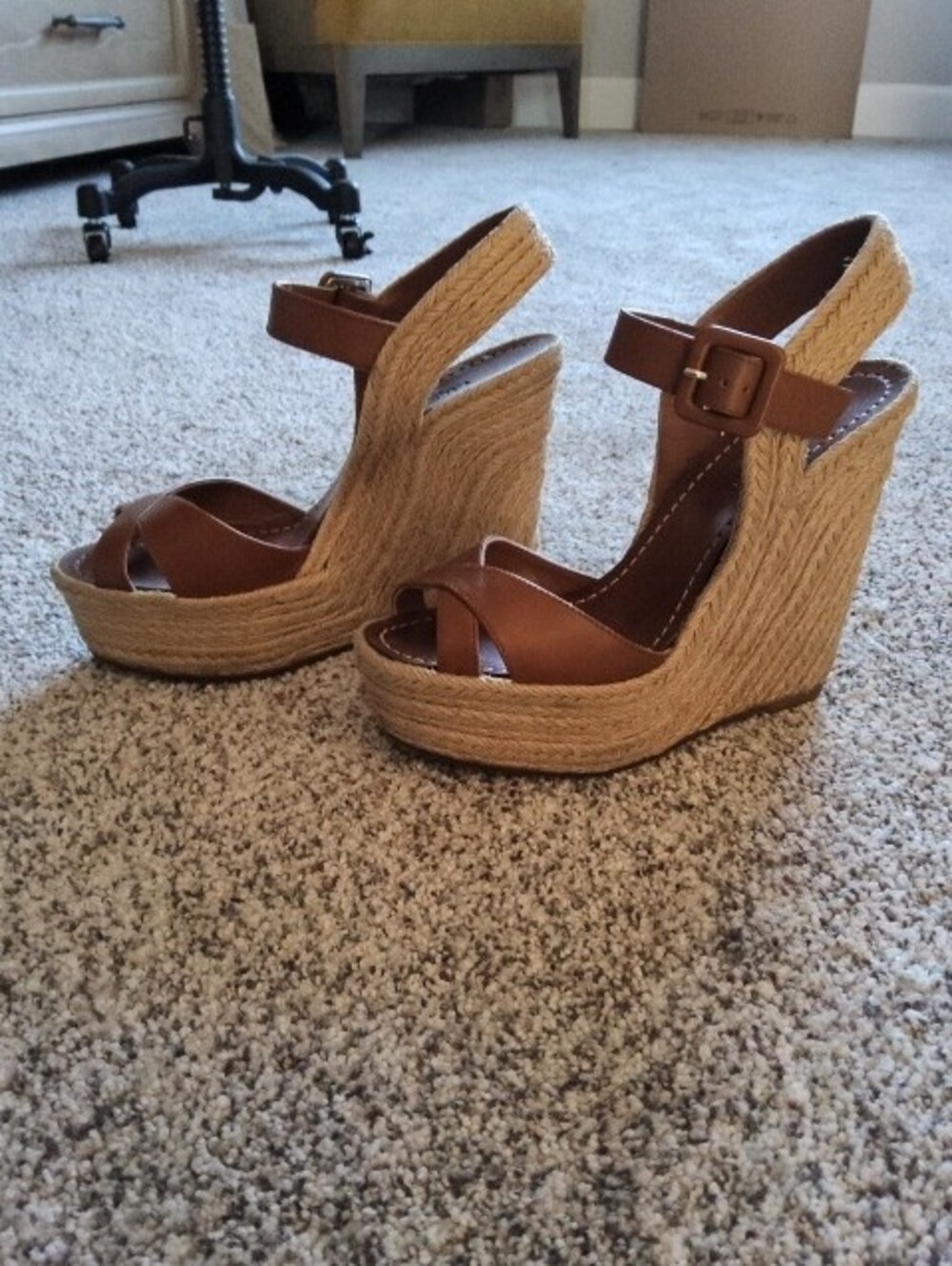 Valentino Brown Leather Slingback/Rope Wedge Sandals - Picture 3 of 7